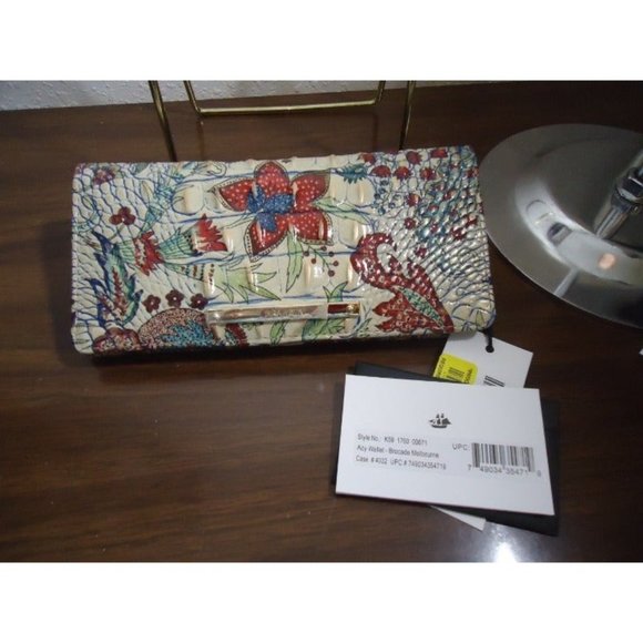 Soldout Brahmin BROCADE Cream Red Blue Floral Slim Folding Ady Wallet NW…